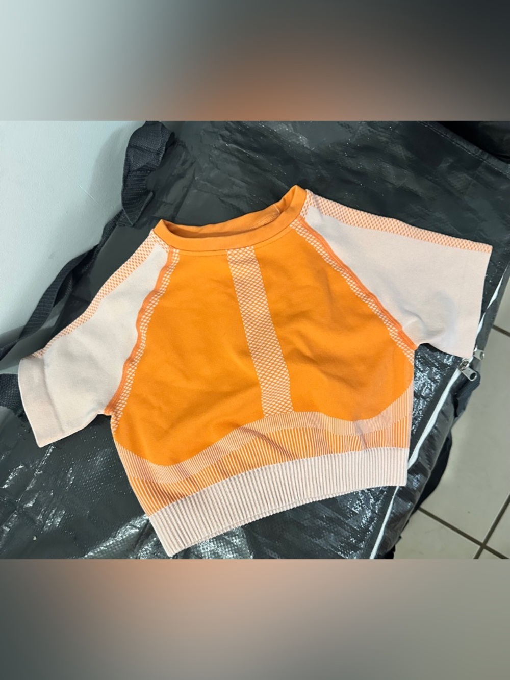 Orange and Light Pink Short Sleeve Knit Top